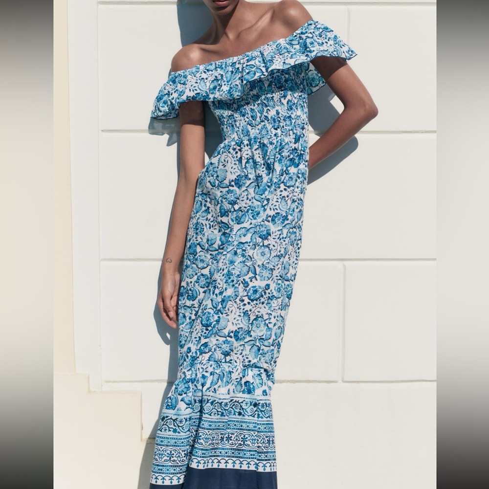 Zara floral print off the shoulder dress